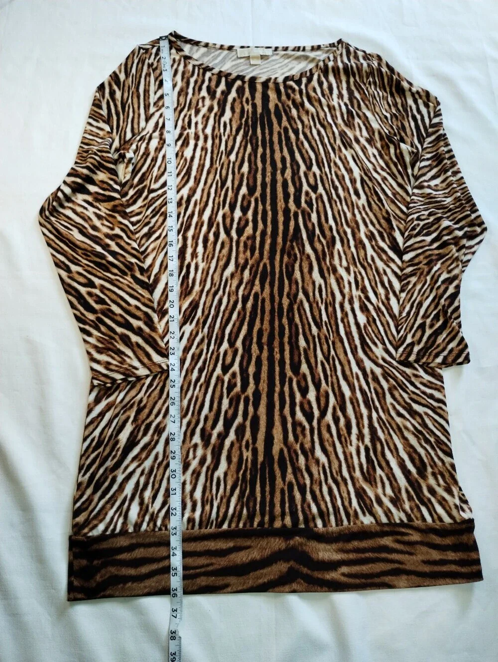Michael Kors Brown & Black Tiger-Stripe Long Sleeve Midi Dress